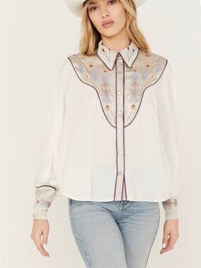 SHYANNE Pearl Snap Blocked Western Shirt